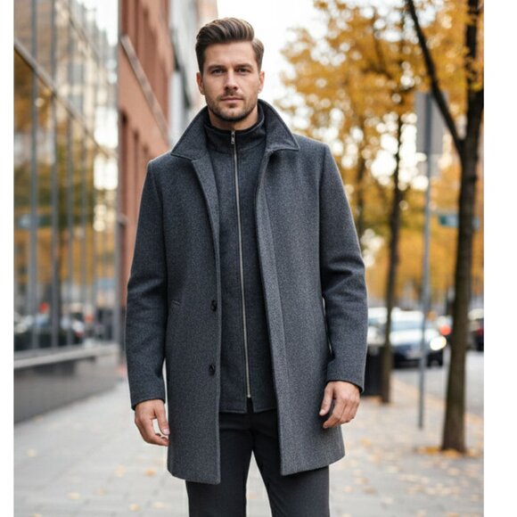 JWN (John W Nordstrom) 100% Wool Bibbed Car Coat, Charcoal Grey, Mens Size Large - Picture 1 of 12